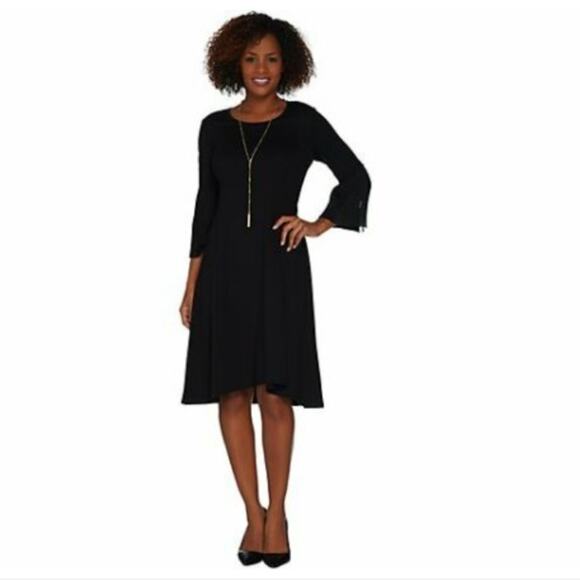 Halston Ponte Fit and Flare Bell Sleeve Dress NWOT - Picture 1 of 12